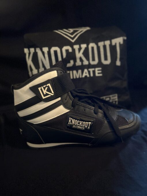 knockout black white boxing shoes